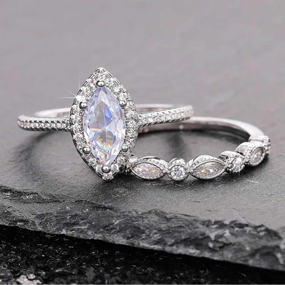 New Bridgeton Era Look Sterling Silver Diamond 2pc Ring Set